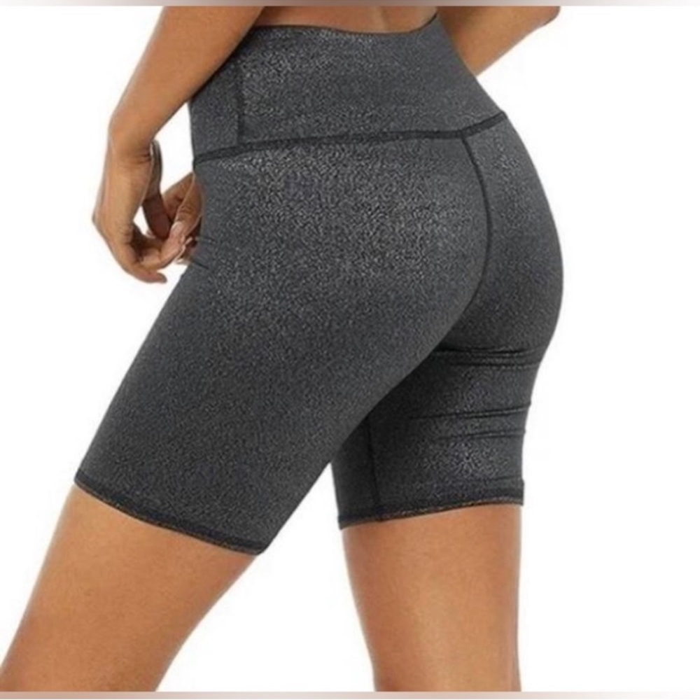 ALO Yoga Women's charcoal glitter high rise bike shorts - Picture 2 of 7
